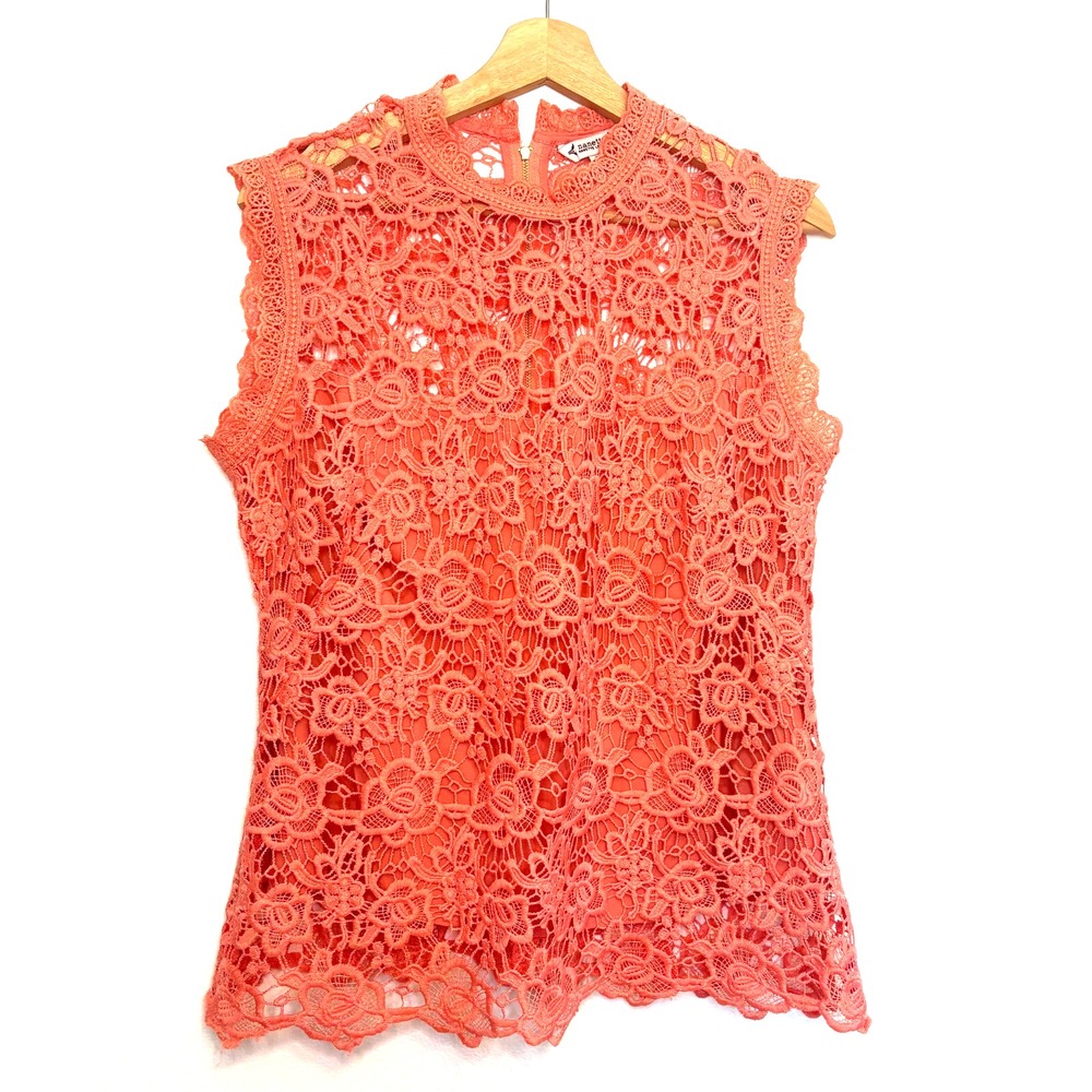 Nanette Lepore Coral Crochet Lace Shell Top